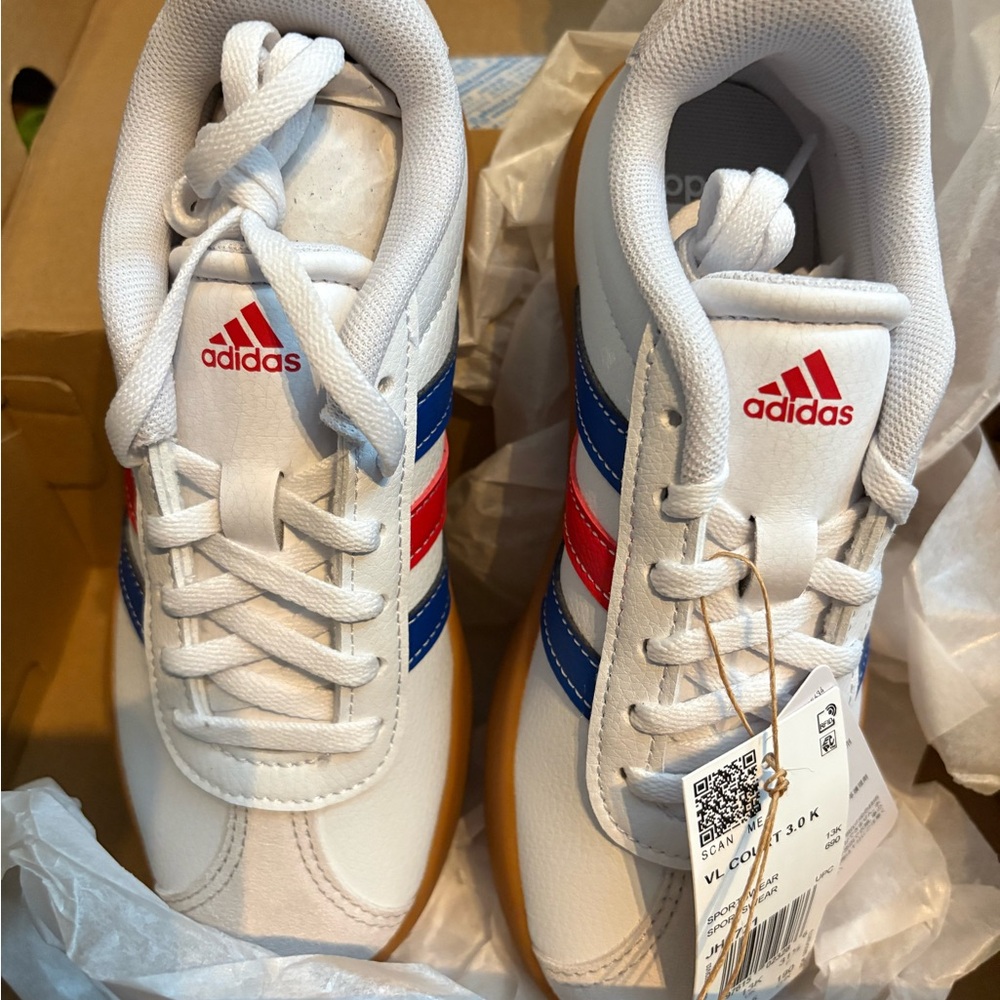 Adidas VL Court 3.0 K White with Red and Blue Accents - Picture 3 of 4